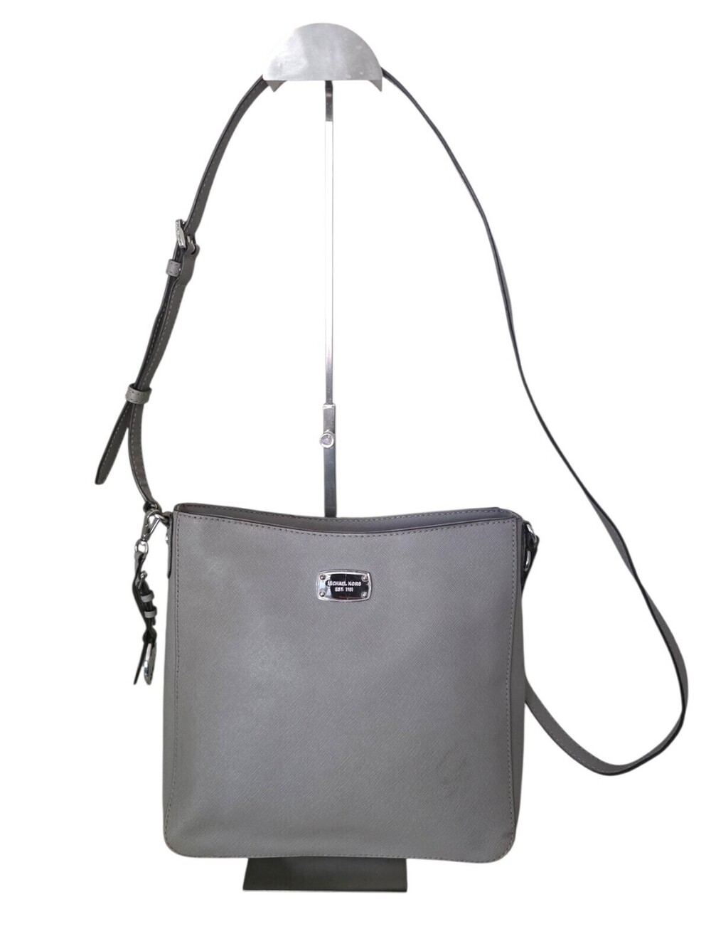 Michael Kors Gray Saffiano Leather Crossbody Shoulder Bag Silver Hardware